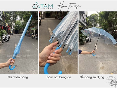 Dù trong suốt thời trang cán dài nhựa dẻo [3 màu] R93cm PHUKIEN-01